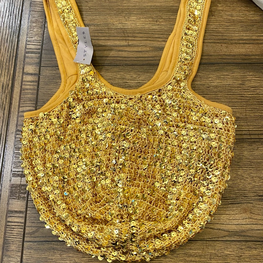 NWT Stretchy sequin Sack bag